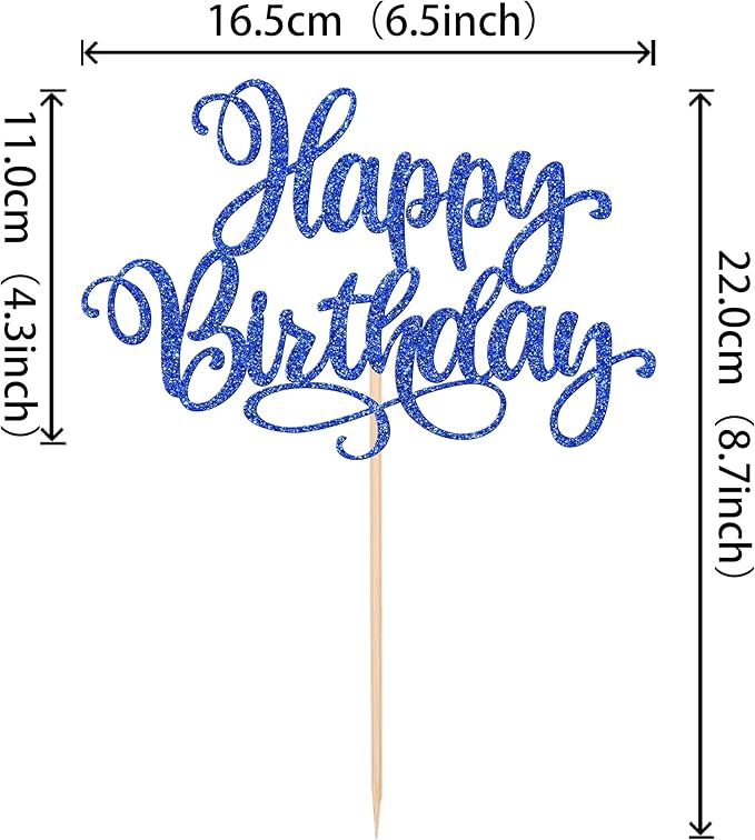1 PCS Happy Birthday Cake Topper Glitter Happy Birthday Cake Pick Bunting Decor for Anniversary Celebrating Happy Birthday Party Cake Decorations Supplies Blue