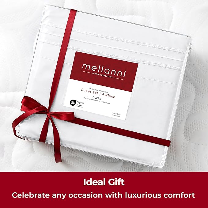Mellanni Twin Sheets Set - 3 PC Iconic Collection Bedding - Hotel Luxury, Extra Soft, Cooling Bed Sheets - Wrinkle, Fade, Stain Resistant (Twin, White)