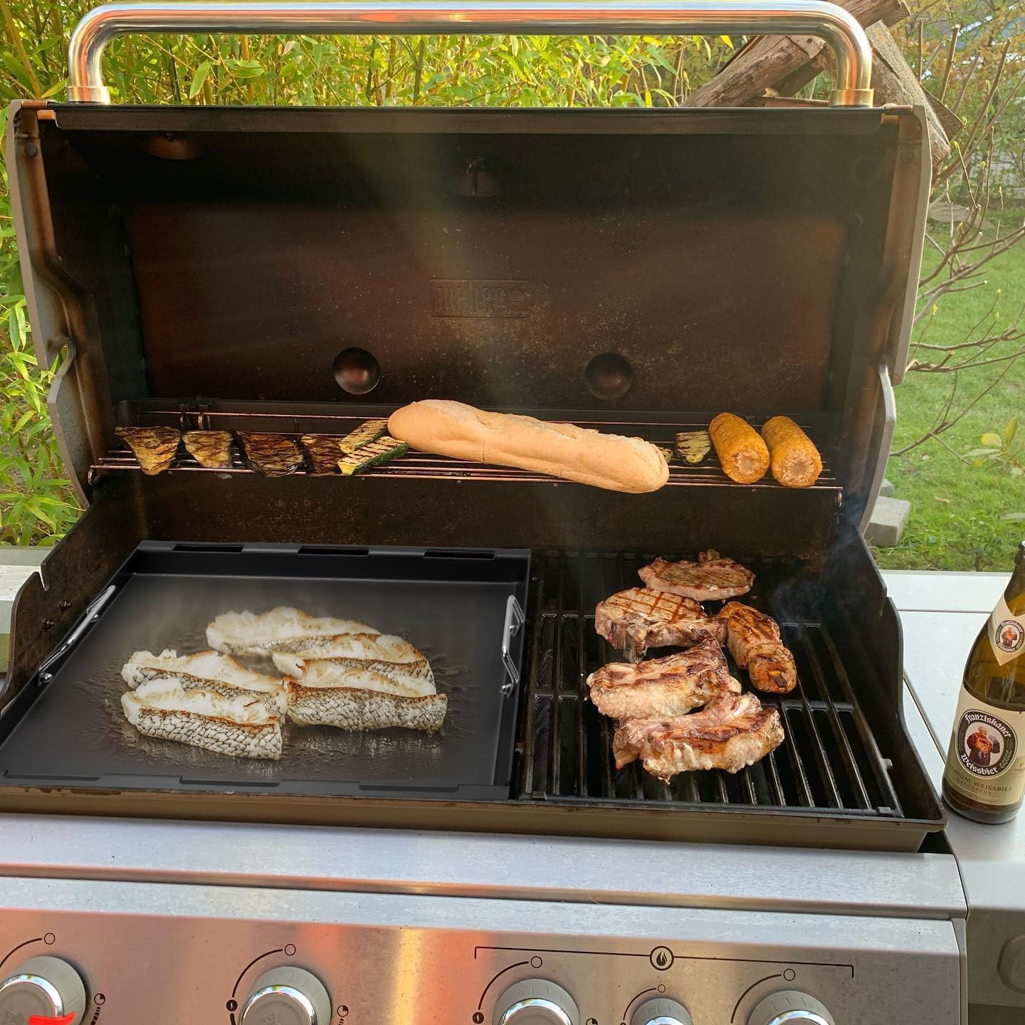 Cooking Griddle Inserts and Grate for Weber Genesis II 400 Series, Flat Top Grill Griddle for Weber GS4 Genesis II E-410 S-410 E-435 S-435 E/S-440, Replace for 6789 Full Size Griddle, 66097