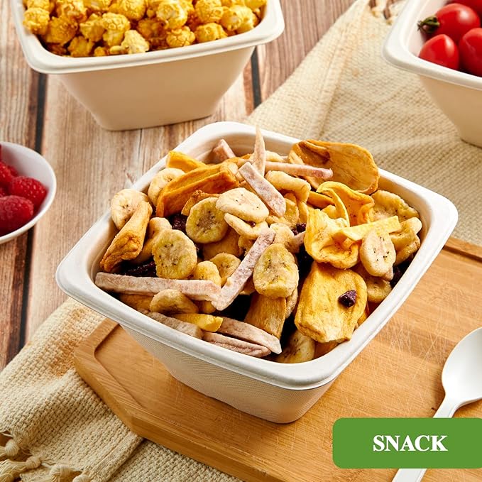 Vplus 100 Pack 42 OZ Paper Bowls Bulk, Square Disposable and Compostable, Eco-friendly Bagasse, Heavy-duty Bowls Perfect for Milk Cereals, Snacks, Salads