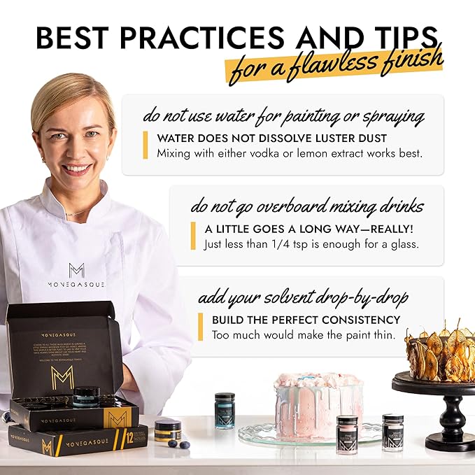 MONÉGASQUE Gold Edible Glitter for Drinks 7g – Edible Glitter for Cakes & Cocktails - Gold Luster Dust for Cocktail, Cake Decorating, Food Decorations Sprinkles Spray - Drink Shimmer Powder