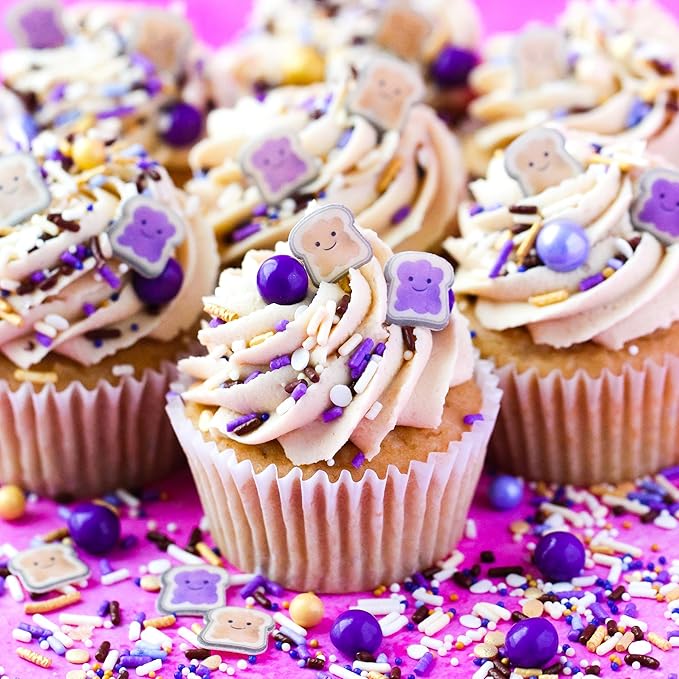 Sprinkle Pop PB&J Sprinkle Mix| lavender Purple Gold Cream Chocolate Sprinkles with ~20 Peanut Butter & Grape Jelly Slice Wafer Papers| Sprinkles Made in USA for Decorating Cake Cupcakes Cookies, 4oz