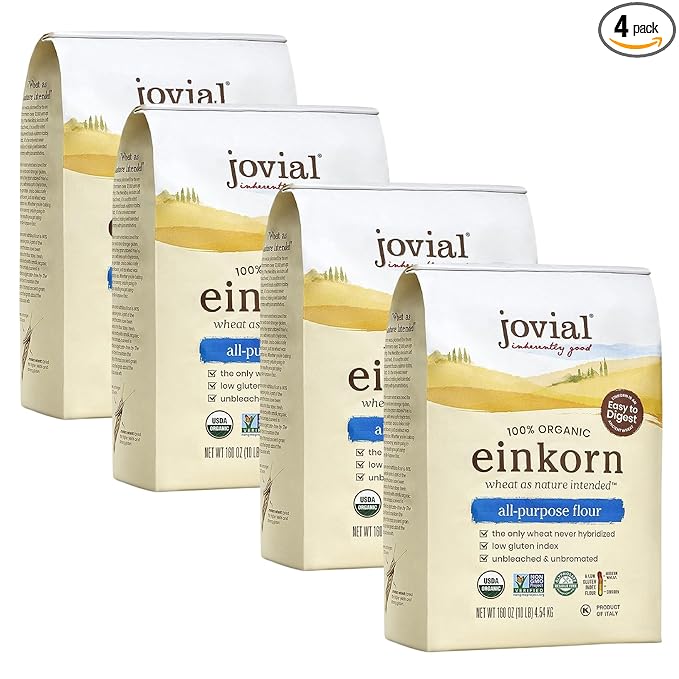 Jovial Organic Einkorn Unbleached All Purpose Flour - Bread Baking Flour for Sourdough, High Protein, Non-GMO, Organic Pizza & Pasta, European Italian, Glyphosate Free - 32 Oz, 4 Pack