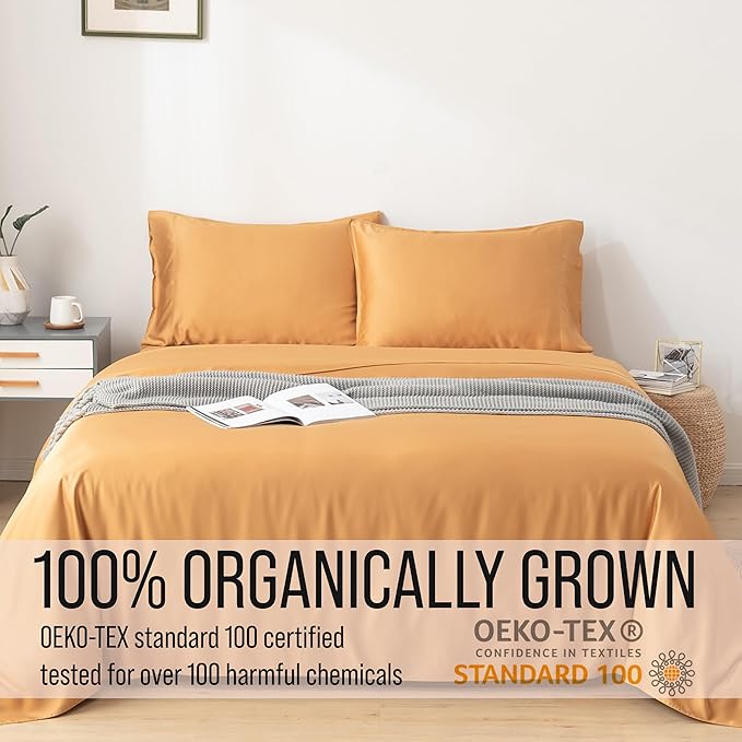 Bella Coterie Luxury Split King Sheet Set | Organically Grown | Ultra Soft | Cooling for Hot Sleepers | 18" Deep Pocket | Viscose Made from Bamboo [Marigold]