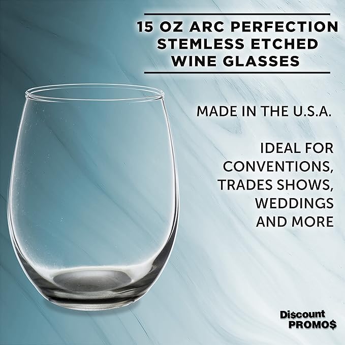 DISCOUNT PROMOS Stemless Wine Glasses in Bulk by ARC Perfection, 15 oz, 10 pack, Red or White Wine Glass Set, Black