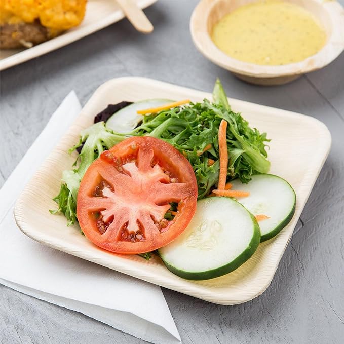 Raj Palm Leaf Bulk Plates 6" 400 Square Plates like Bamboo plates Disposable, Decorative Compostable Tableware for wedding, Lunch, Dinner, Birthday, Camping, Outdoor BBQ, Picnic