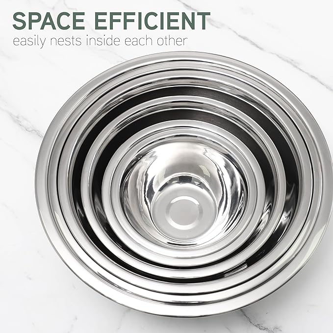 COOK WITH COLOR Stainless Steel Mixing Bowls Set - Nesting Bowls, 6 Pieces, Silver with Non Slip Bottom