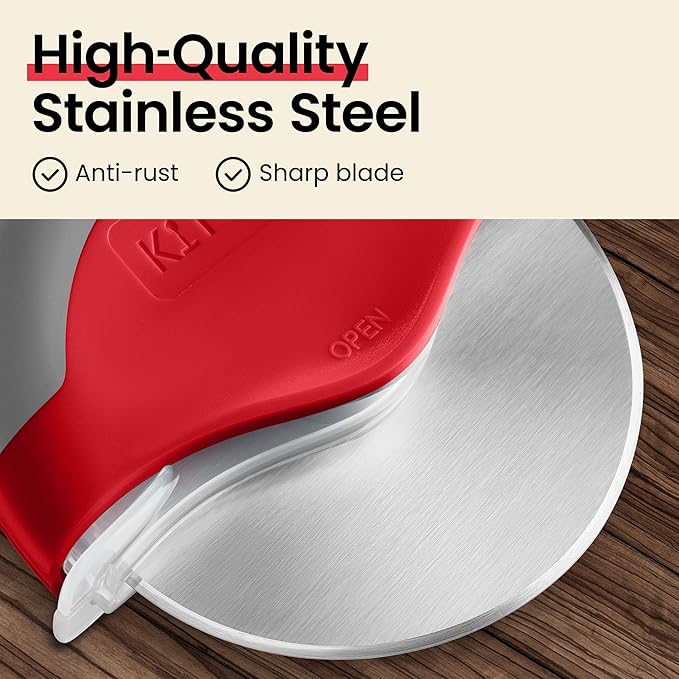 Kitchy Pizza Cutter Wheel with Protective Blade Cover, Ergonomic Pizza Slicer (Red)