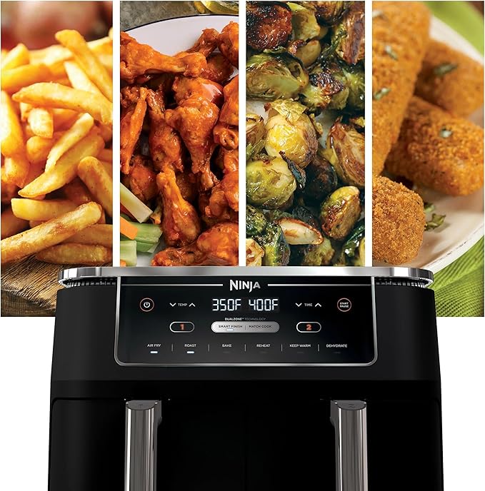 Ninja R-AD300CO Foodi 6-in-1 10-qt. XL 2-Basket Air Fryer with DualZone Technology, Black - Certified Refurbished