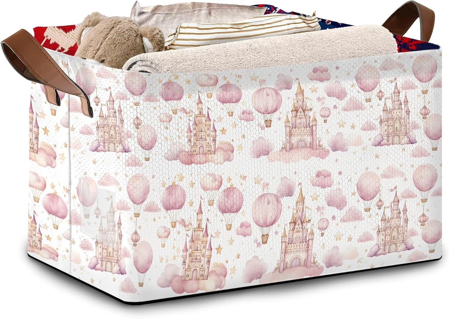 Desert Bloom Storage Basket Large 17x11.5x10.5 Inche-Collapsible Fabric Organizer Bin with Handles for Southwest Decor, Nursery, Boho Style-Decorative Hamper with Succulent & Flower Design-Single Pack