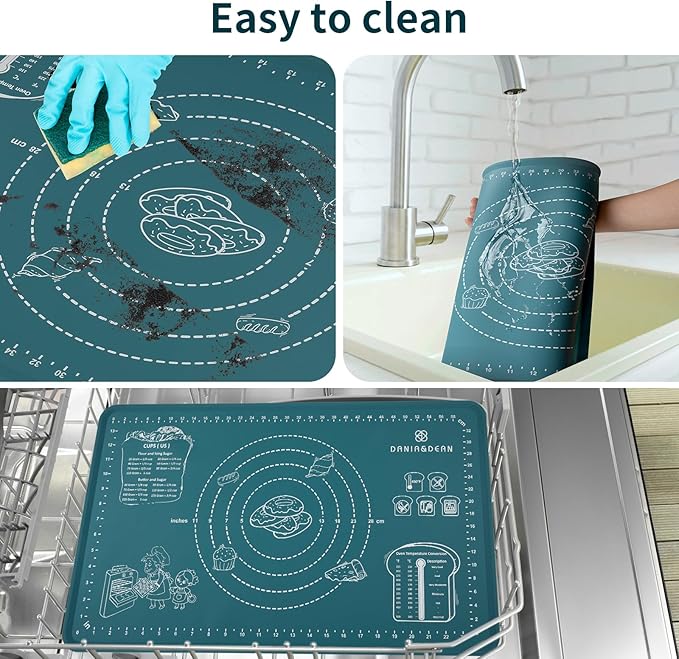 DANIA & DEAN Silicone Baking Mat - Upgrade Mom Theme 26x16 Inch Extra Thick Pastry Mat with Measurements, Non-Slip and Reusable, Kneading Dough Mat for Kitchen Counter, Bread, Cookies, Pizza, Pasta