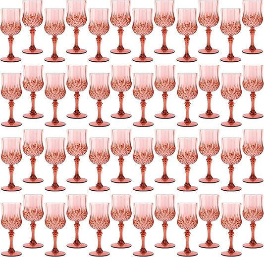 Plastic Wine Glasses，Plastic Goblets Vintage Style Cordial Drinking Glasses for Wedding Reception, Grand Event Party Supplies (48, Rose Gold)