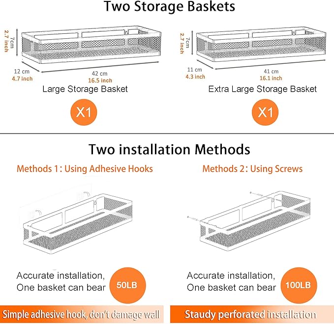 PUSDON Metal Wall Hanging Basket 2 Packs DIY Suitable for Multiple Scenes - Large Black Netting