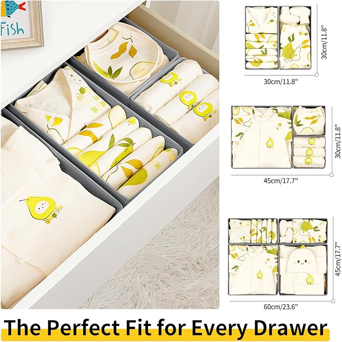 Drawer Organizer Clothes - 12 Pack Dresser Organizer for Nursery, Foldable Sock Underwear Organizer, Baby Drawer Organizer, Small Fabric Storage Bins for Dresser Drawer Closet, Grey