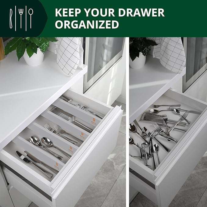 ROYAL CRAFT WOOD Adjustable Bamboo Drawer Dividers Organizers - Expandable Drawer Organization Separators For Kitchen, Dresser, Bedroom, Bathroom and Office, 4-Pack (Large (up to 22")) (Gray)