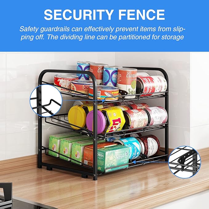 AIYAKA Can Rack Organizer, 3 Tier Stackable Can Storage Dispenser, for Food Storage, Kitchen or Pantry, Storage for 36 Cans, Black