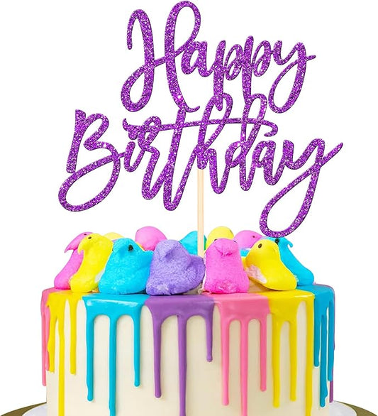ZHUOWEISM 1 PCS Happy Birthday Cake Topper Glitter Happy Birthday Cake Pick for Celebrating Happy Birthday Anniversary Theme Party Cake Decorations Supplies Purple