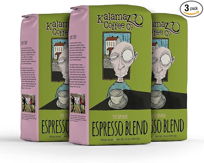 KALAMAZOO COFFEE COMPANY Espresso Blend Whole Bean Coffee - Eye Opener Espresso | 12oz Bag (3 Pack)