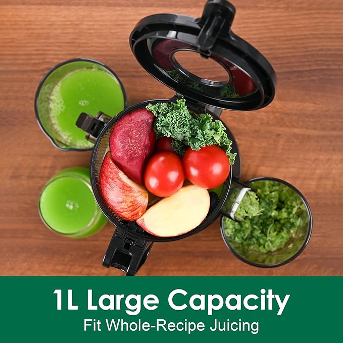 Cold Press Juicer Machines Slow Masticating Juicer Machines with 1.1 L Large Feed Chute Fit Whole Fruits and Vegetables Easy Clean Self Feeding,High Juice Yield,BPA Free (Ink-black)