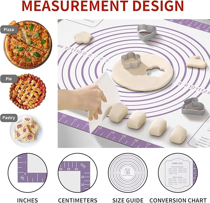 Silicone Mat for Baking, Non Stick Silicone Pastry Mat for Dough Pie Crust, Rolling Mats for Making Cookies Macarons Bread, Easy to Clean& Store
