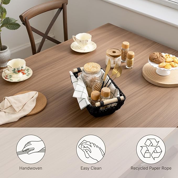 StorageWorks Black Wicker Storage Basket for Organizing with Wooden Handles, Small Woven Basket for Bathroom, Toilet Paper, 2-Pack