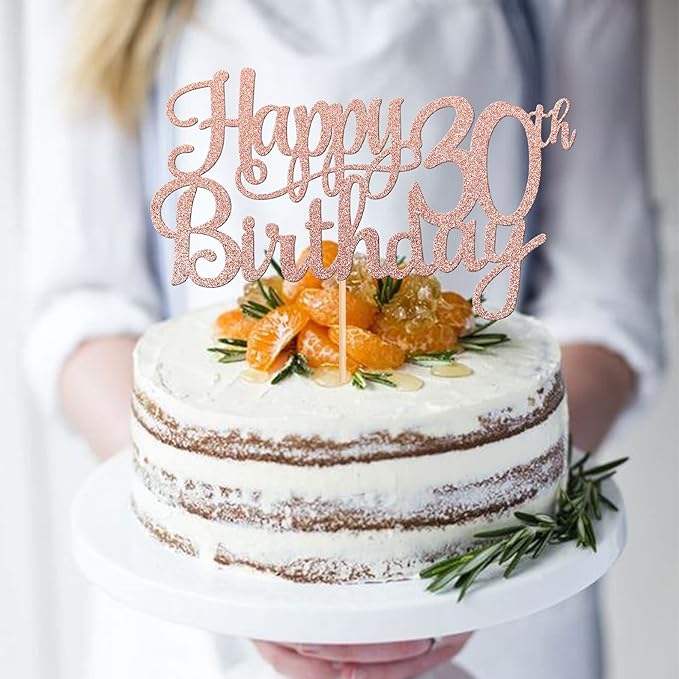 1 PCS Happy 30th Birthday Cake Topper Glitter Cheers to 30 Years Birthday Cake Pick 30 Fabulous Cake Decoration for Happy 30th Birthday Anniversary Party Decorations Supplies Rose Gold