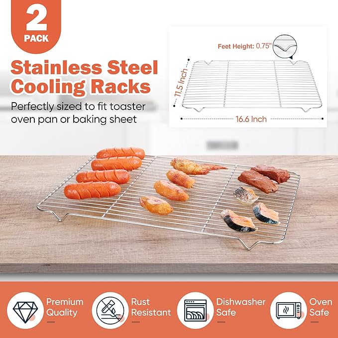 Cooling Racks for Cooking and Baking, Homikit 16.6”*11.5” Large Stainless Steel Wire Rack for Oven Cooking Roasting Grilling Drying, Cookie Bacon Pizza Mesh Cooling Racks, Dishwasher Safe, 2 PCS