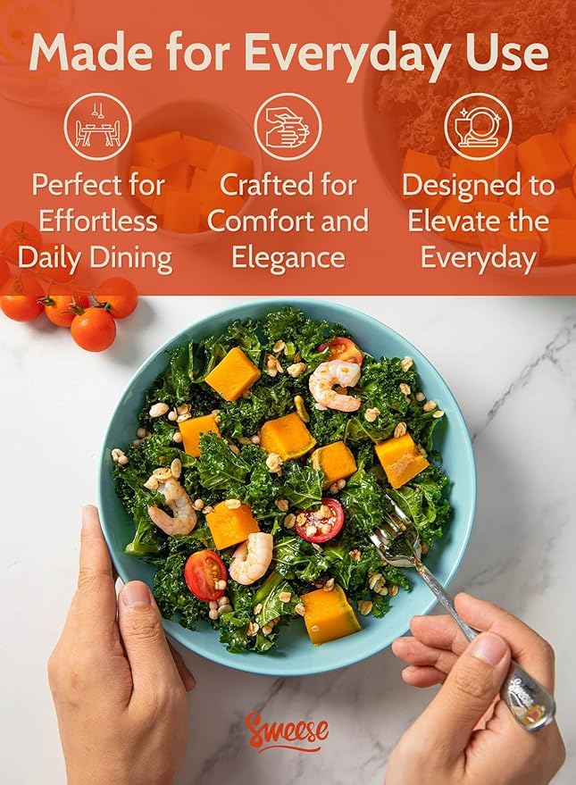 Sweese Pasta Bowls, 30 Ounce Salad Serving Bowls Set of 6, 8.4 Inch Porcelain Plates for Serving Dinner, Salad - Microwave Dishwasher Safe, Cool Assorted Colors