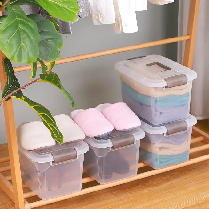 Citylife 4 Packs 8.5 QT Storage Bins with Lids Clear Plastic Bins with Grey Handle Stackable Storage Containers for Organizing