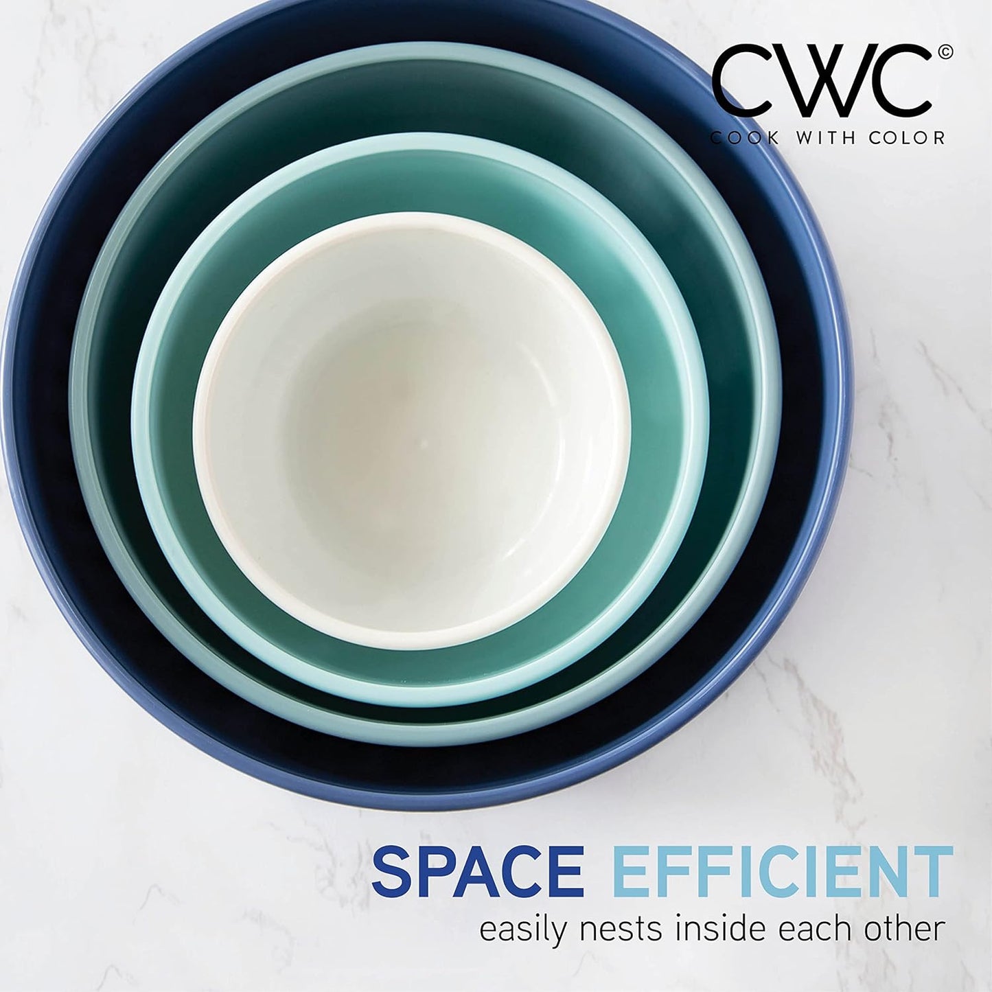 COOK WITH COLOR Prep Bowls with Lids- Wide and Deep Nesting Plastic Small Mixing Bowl Set with Lids, 8 Piece Set - Wide Bowls, Blue