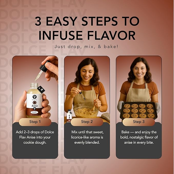 Dolce Flav Natural Anise Extract – 8 Ounce Oil-Soluble Kosher, Sugar-Free, Concentrated Licorice Anise Flavoring for Baking, Cookies & Liqueurs, Includes Measured Dropper