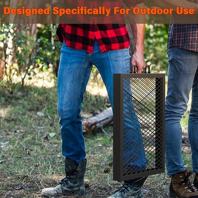 Onlyfire Foldable X-Marks Fire Pit Cooking Grate, Portable Rectangle Campfire Grill Grate with Handles, Heavy Duty Steel Campfire BBQ Grill for Outdoor, 44 inch