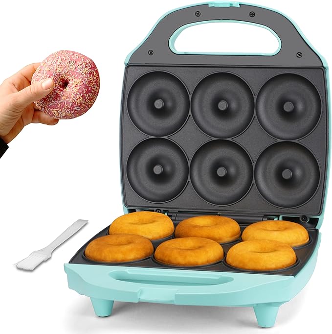 Baker’s Friend Mini Donut Maker Machine for Home, 6 x 3'' Mini Doughnut Maker Machine, Donut Maker for Kids, Maquina Para Hacer Donas, Donut Baking Pan, Donut Party, Aqua