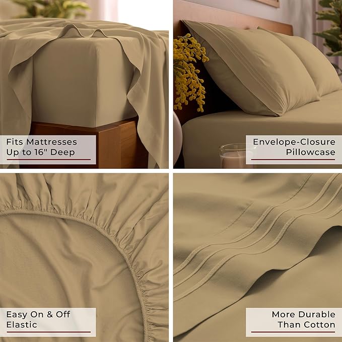 Mellanni Full Sheets Set - 4 PC Iconic Collection Bedding - Hotel Luxury, Extra Soft, Cooling Bed Sheets - Wrinkle, Fade, Stain Resistant (Full, Gold)