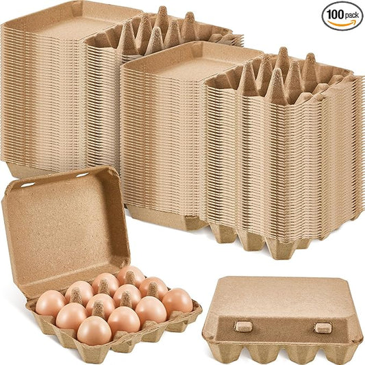 Rtteri 100 Pieces Paper Pulp Egg Cartons 3x4 Style Vintage Blank Egg Cartons for Fresh Duck Quail Storage Kitchen Family Farmhouse