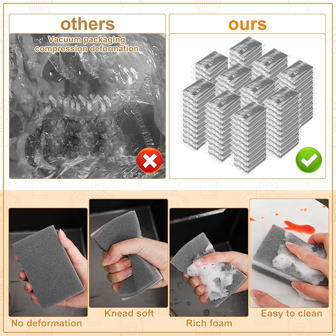90 Pack Individually Wrapped Sponges Uncompressed Kitchen Dishwashing Non Scratch Scrouing Sponge Bulk for Hotel Car Airbnb Apartments,Gray