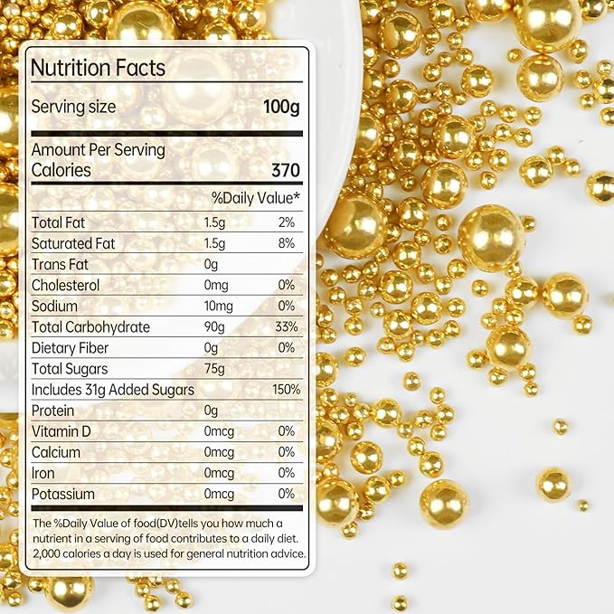 Gold Pearl Sprinkles for Cake Decorating, 150g/5.29oz, Mix Size, Edible Sugar Candy Pearls, Cake Decorations, Cupcake, Cookies, Ice cream Topper, Holiday, Wedding Party, Easter, Christmas Supplies