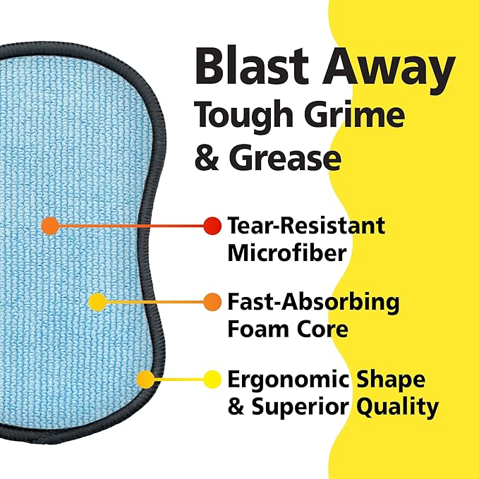 Original Scrub-N-Wipe Pad by Tuff-Scrub, 6-Pack, Microfiber, Multi-Surface, Non-Scratch, Dual-Sided, Scrubber for Dishes, Sinks, Non-Stick Cookware – Machine Washable, Durable Kitchen Sponge (Small)