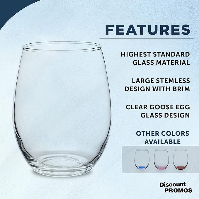 DISCOUNT PROMOS Stemless Wine Glasses by ARC Perfection 15 oz. Set of 10, Bulk Pack - Restaurant Glassware, Perfect for Red Wine, White Wine, Cocktails - Clear