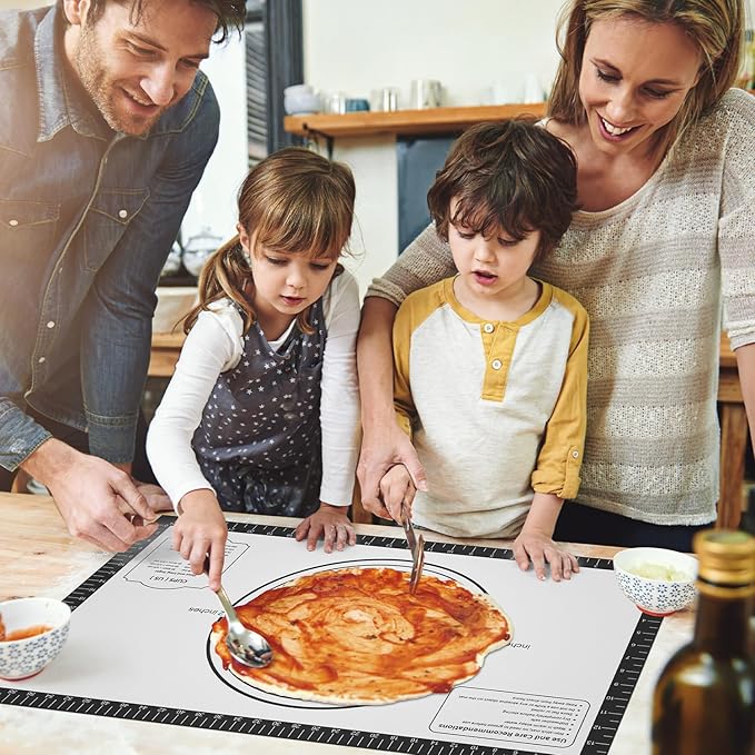 Silicone Pastry Mat for Dough Rolling, Non Stick Silicone Mat for Baking Bread, Pizza, Cookies, Macaron, Silicone Baking Mats with Measurements, Non-slip and Reusable Silicone Mat for kitchen Counter