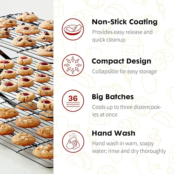 ShellKingdom Cooling Racks, Stainless Steel Non-Stick Baking Racks And Oven Safe Wire Cool Racks for Cookies, Cakes and Baking, 2-Tier, Foldable