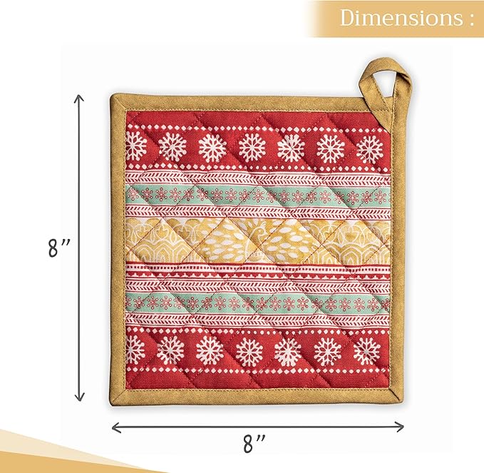 Maison d' Hermine Pot Holders 100% Cotton Heat Resistant Potholders 8" x 8" Hot Pads with Loop BBQ, Cooking, Baking, Grilling, Kitchen, Handling Hot Pans (Pack of 1, Sofia)