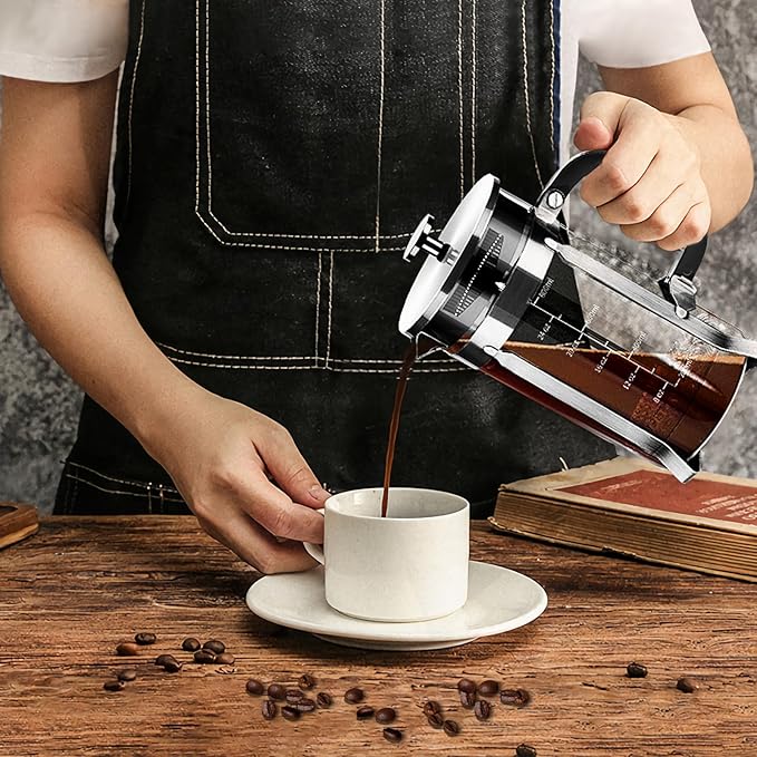 French Press Coffee Maker 304 Stainless Steel Coffee Press,with 4 Filters System, Heat Resistant Thickness Borosilicate French Press Glass, BPA-Free Brewed Tea Pot Coffee Plunger