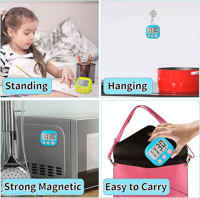 12 Pack Kitchen Timers Loud Ring Digital Timers for Cooking Magnetic Blue