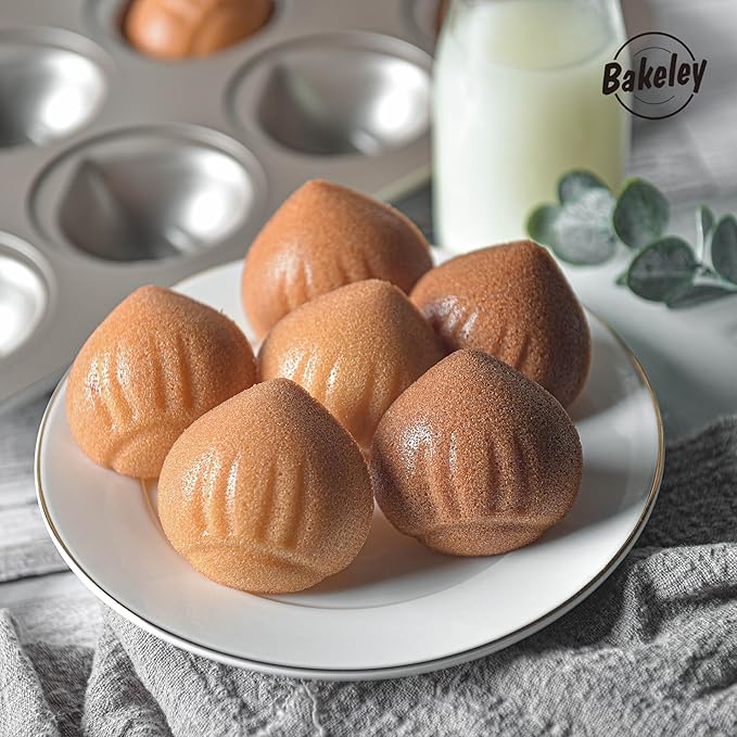 Muffin Cake Pan, Non-Stick 12-Cavity Chestnut-Shaped Bakeware for Oven Baking (Champagne Gold)