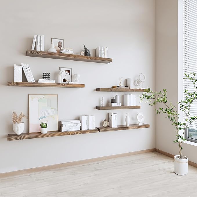 Rustic Floating Shelves 72 inch Long 8 "deep Set of 2, Heavy Duty Wood Wall Mounted Shelves for Bathroom Living Room Kitchen,Book Shelves with Thickened Hidden Bracket- Walnut