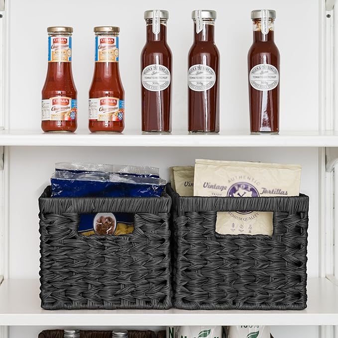 GRANNY SAYS Wicker Basket, Decorative Woven Baskets for Storage, Waterproof Storage Basket Organizer, Wicker Storage Basket for Organizing, 2-Pack, Black