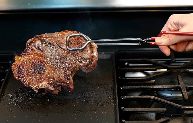 10-Inch Heavy Duty Stainless Steel Kitchen Tongs - Non-Slip Comfortable Red Grip, Scissor Design, Heat Resistant for BBQ and Cooking