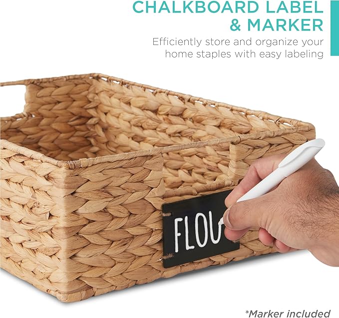 Best Choice Products Set of 4 16x12in Large Water Hyacinth Pantry Baskets, Woven Organizers w/Chalkboard Label, Chalk Marker - Natural