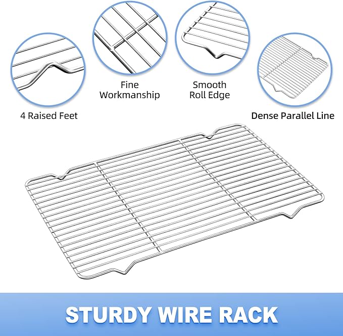 Baking Sheet with Wire Rack Set (1 Baking Pan + 1 Cooling Rack), 16 x 12 x 1 Inch Stainless Steel Cookie Sheet Pan Toaster Oven Tray with Rack, Non-stick & Dishwasher Safe